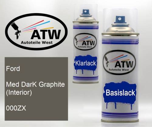 Ford, Med DarK Graphite (Interior), 000ZX: 400ml Sprühdose + 400ml Klarlack - Set, von ATW Autoteile West.